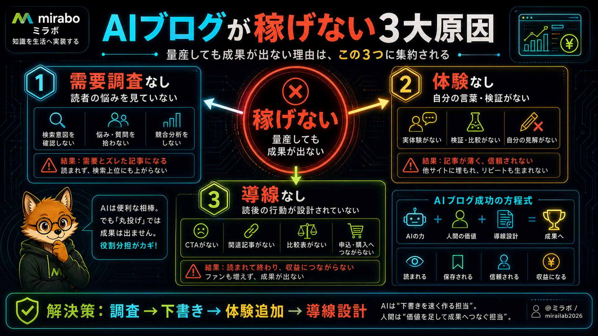 AIツールの作業別使い分けフロー。調べる作業はGenspark、考える作業はChatGPT/Claude、仕上げる作業はGamma/PowerPoint